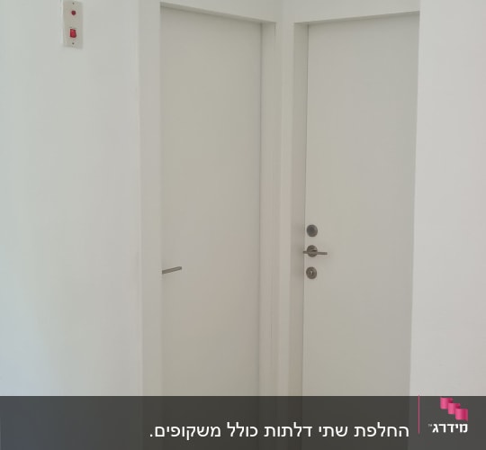 שתי דלתות לבנות עם ידיות מתכת